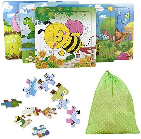 KateDy 5 Pack Wooden Animals Jigsaw Puzzles - Develop Dexterity and Problem Solving Motor Skill Toys Grown Up Puzzles Games Sets for 3 Years Up Toddlers Kids Children(each pack 16 piece)