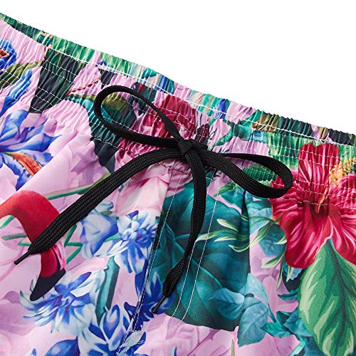Mens Tropical Hawaiian Flamingo Swim Trunks Quick Dry Beachwear Board Shorts with Mesh Lining XXL - Thumbnail 2