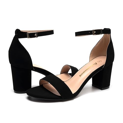 FUNKYMONKEY Women's Chunky High Heels Sandals,Two Strap Open Toe Ankle  Strap Heeled Sandal,Party Wedding Strap