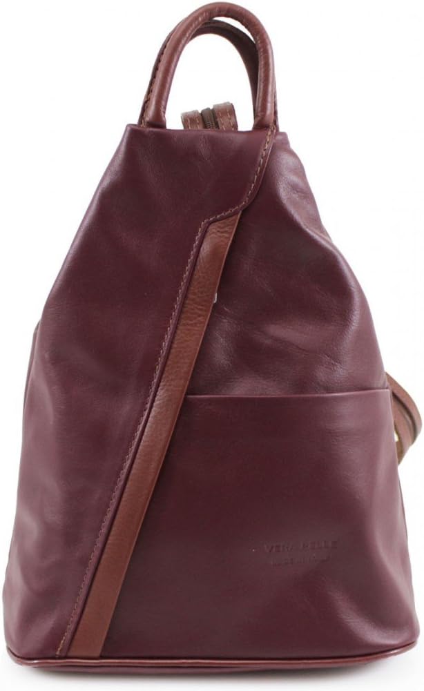 Vera PelleClicktostyle Women Genuine Vera Pelle Leather Backpack Ladies Soft Gym School Travel Rucksacks VPR244 (Burgundy/Brown)