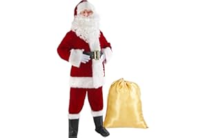 WHOBUY Men's Deluxe Santa Suit 11pc. Christmas Adult Santa Claus