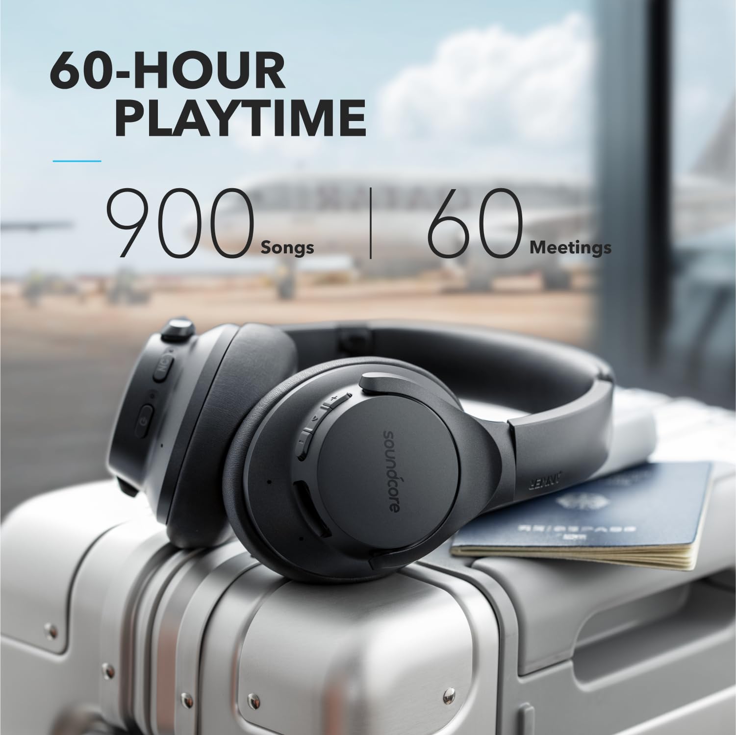 Soundcore Anker Life Q20 Hybrid Active Noise Cancelling Headphones, Wireless Over Ear Bluetooth Headphones, 70H Playtime, Hi-Res Audio, Deep Bass, Memory Foam Ear Cups, Travel, Office