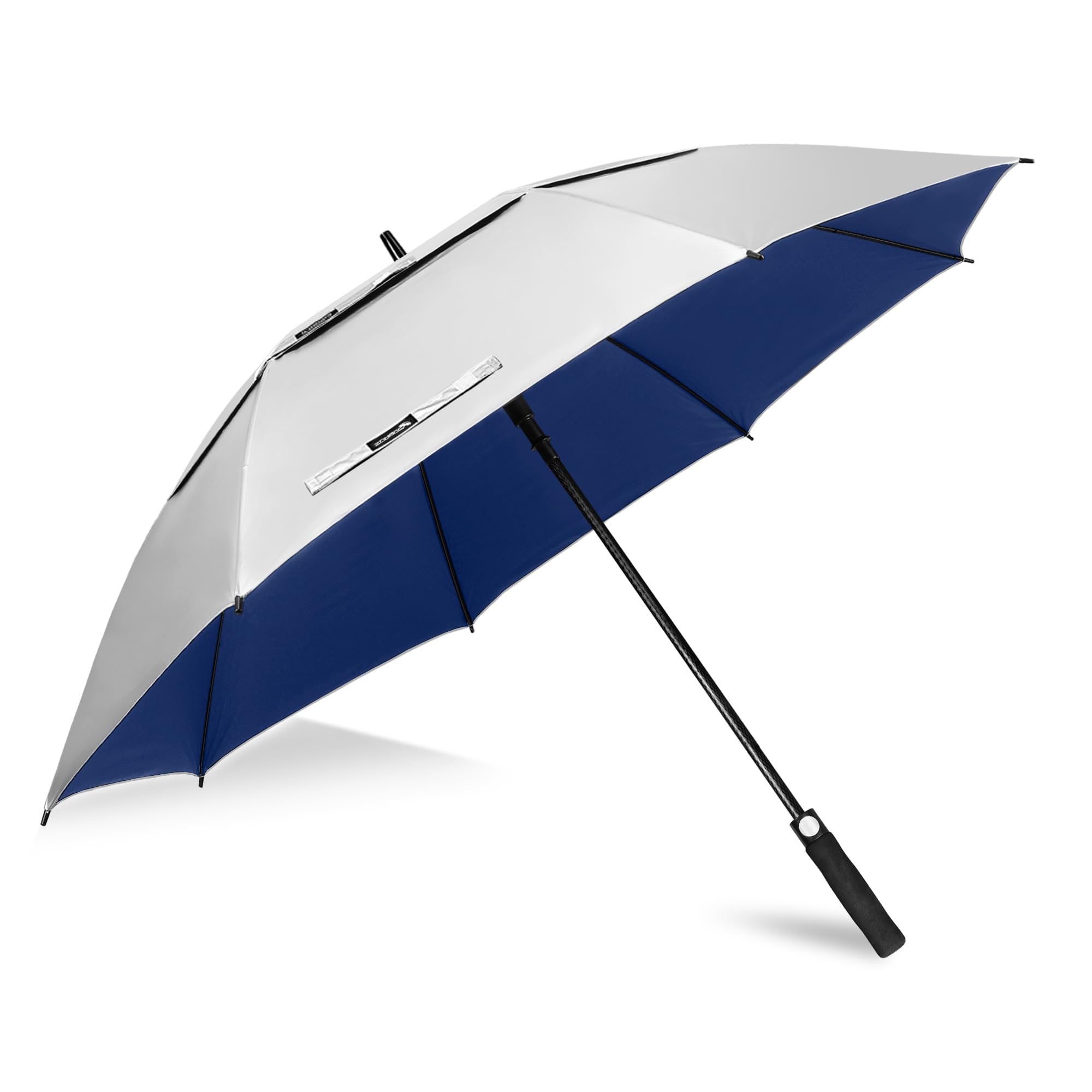 ZOMAKE UV Golf Umbrella for Sun Protection,Large Sun Umbrella Windproof and Rainproof Strong UPF 50+,Reflective Golfing Brolly 68In Unbreakable for Men Women (Silver/Navy Blue)