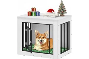 YITAHOME 30.1" L Dog Crate Furniture for Medium Dogs, 2-in-1 Iron-Wood Fusion Dog cage Indoor up to 35 lb, Side End Table, Modern Dogs Kennel with Waterproof Top, Safety Corners,Steel Lock,White