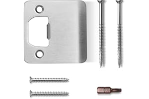 MOSECYOU Extended Strike Plate 2-1/4" x 2-1/4", Satin Nickel, Heavy Duty Version with Reinforced Torx/Star Screws & Bit, Extender Lip Latch Striker for Exterior/Interior Door (1 Pack)
