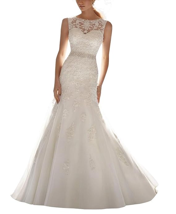 Femicuty Latest Sleeveless Lace Appliques Bridal Dress Wedding Gown Custom Size at Amazon Women
