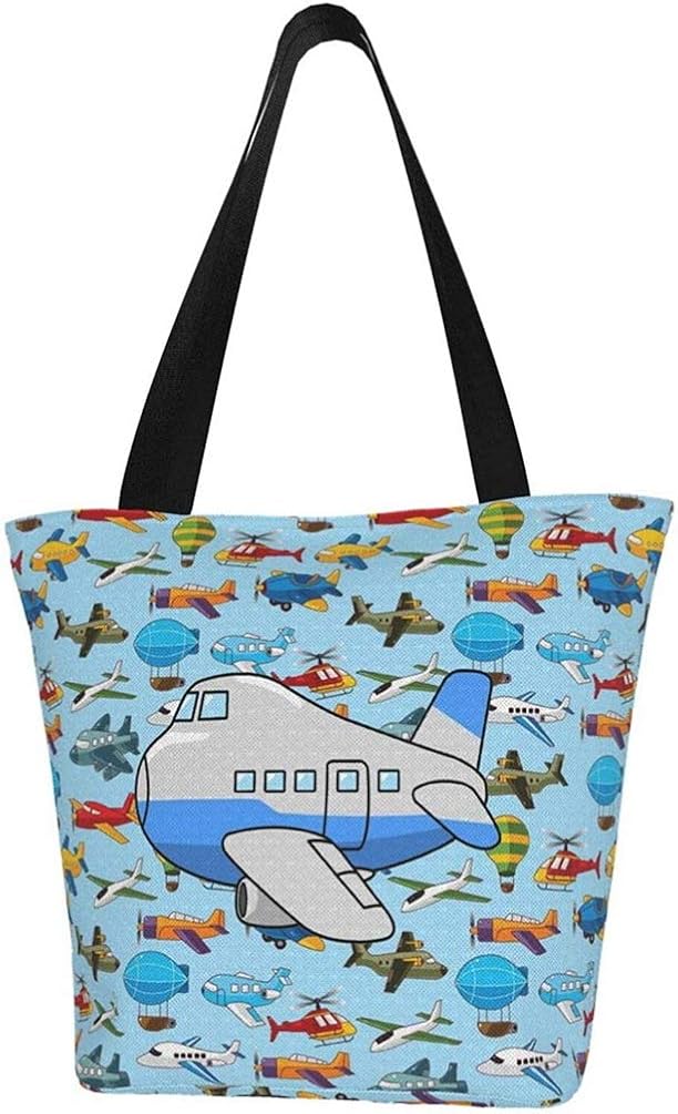Airplane Pattern Tote Bag Extra Large waterproof Canvas Grocery Bags