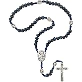 Needzo St Michael Cord Rosary, Blue Wooden Beads with Metal Crucifix, Catholic Keepsake Gifts, 13.75 Inches