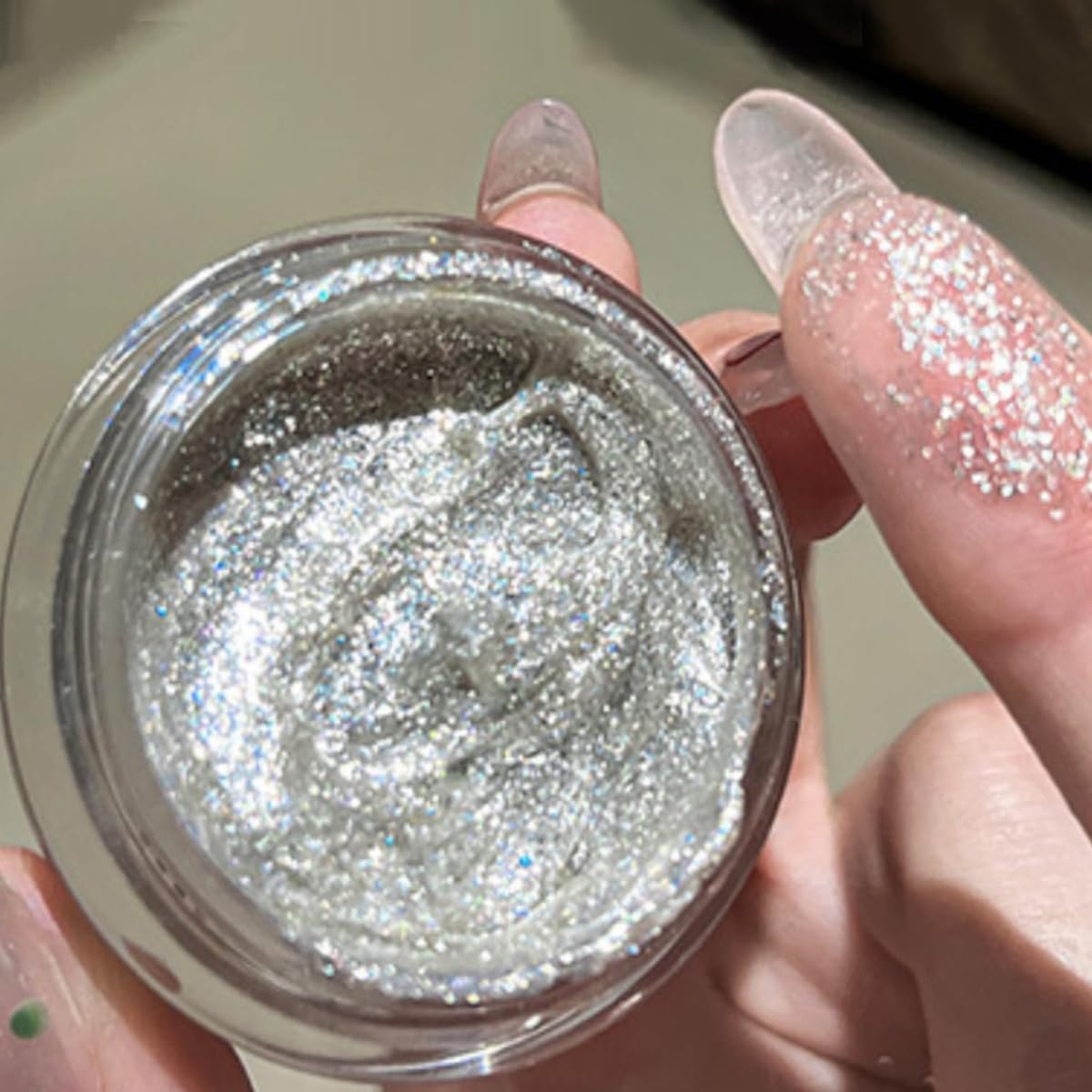 KARLOR Face Highlighter, Liquid Gel - Silver Eyeshadow Glitter, Creamy Shimmer, Radiant Gel (01#Silver Gray)