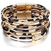 ARVATO Leopard Bracelet for Women (7.68”) Multi Layered Animal Cheetah Print Natural Stone Braided Boho Leather Wrap Bracelet Jewelry