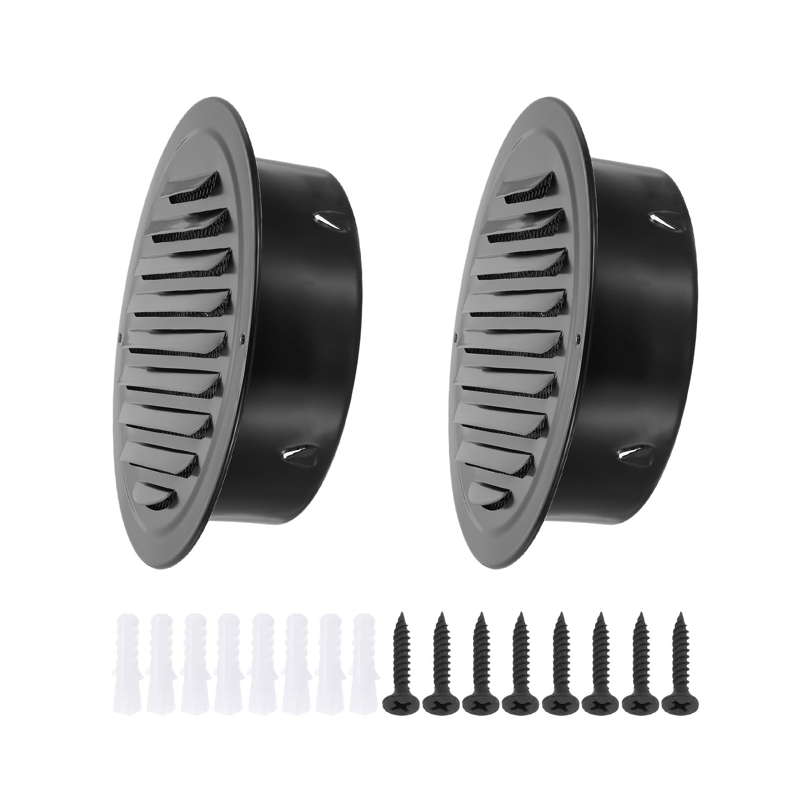 PATIKIL 7" Round Air Vent Cover, 2pcs Stainless Steel Louvered Wall Inlet Outlet Grill Screen Mesh Ducting Soffit Vent with Screws for Ventilation, Black