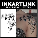 INKARTLINK Semi Permanent Tattoo 2 Sheets Dark Flower Temporary Tattoo | Realistic adult art design with waterproof, no adhesive and no reflection features. Lasts 1-2 weeks for a natural tattoo look