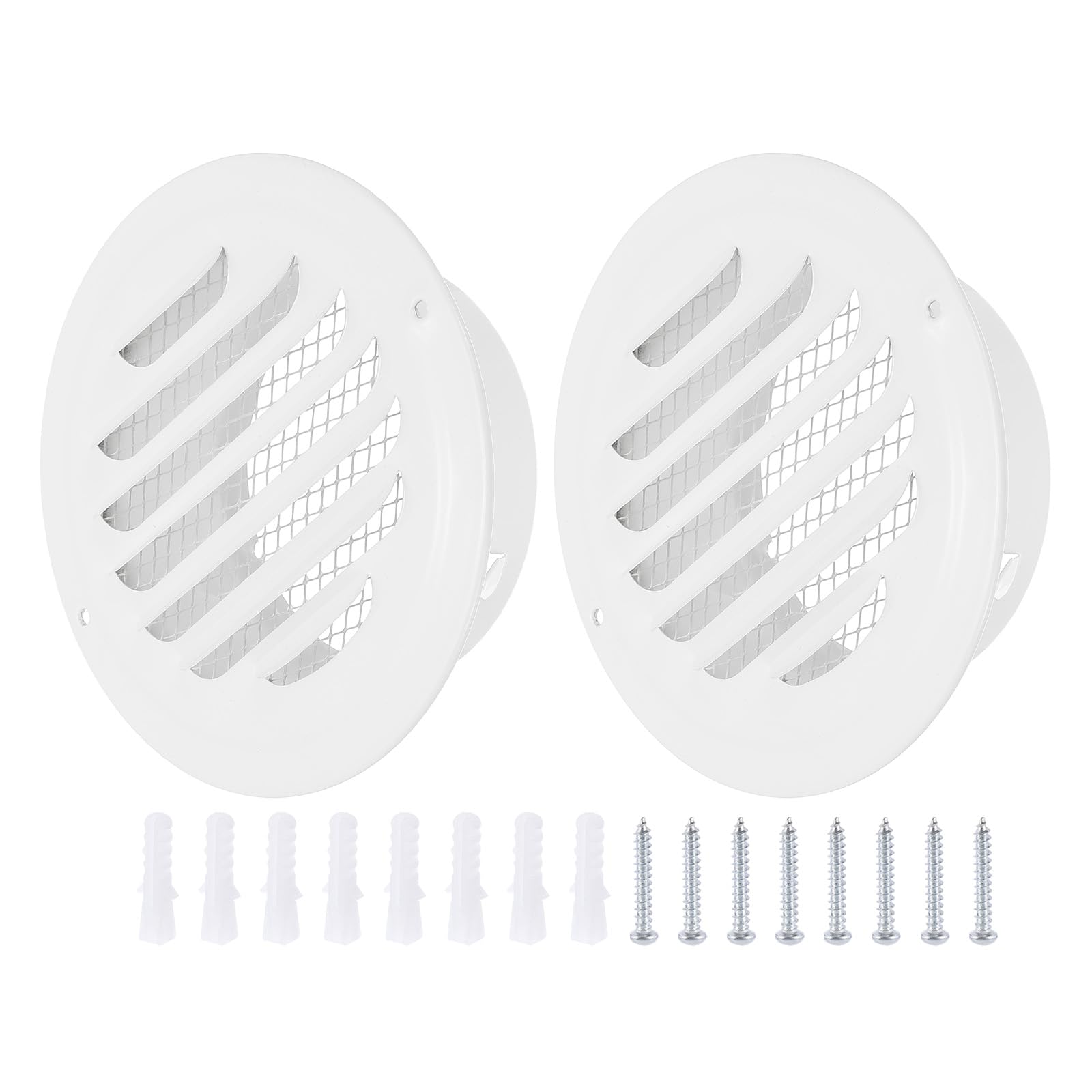 PATIKIL 4" Round Air Vent Cover, 2pcs Stainless Steel Louvered Wall Inlet Outlet Grill Screen Mesh Ducting Soffit Vent with Screws for Ventilation, White