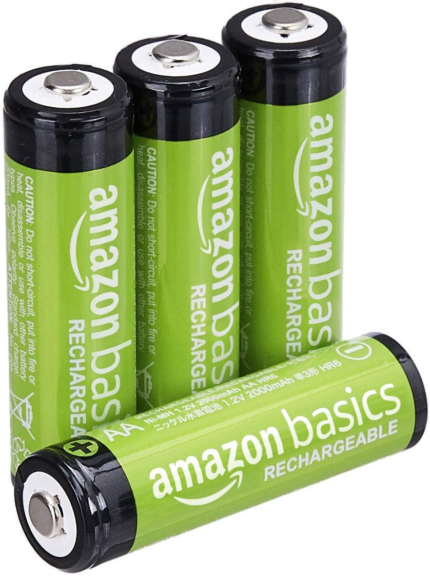 Amazon Basics 4-Pack Rechargeable AA NiMH Batteries, 2000 mAh, 1.2V, Recharge up to 1000x Times, Pre-Charged