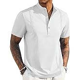 QOSOQ Men's Casual Shirts Classic Button Mens Casual Henley t-Shirt Classic Summer Basic Solid Lightweight Tees Top