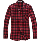 OCHENTA Men's & Boys' Long Sleeve Button Down Plaid Flannel Shirt