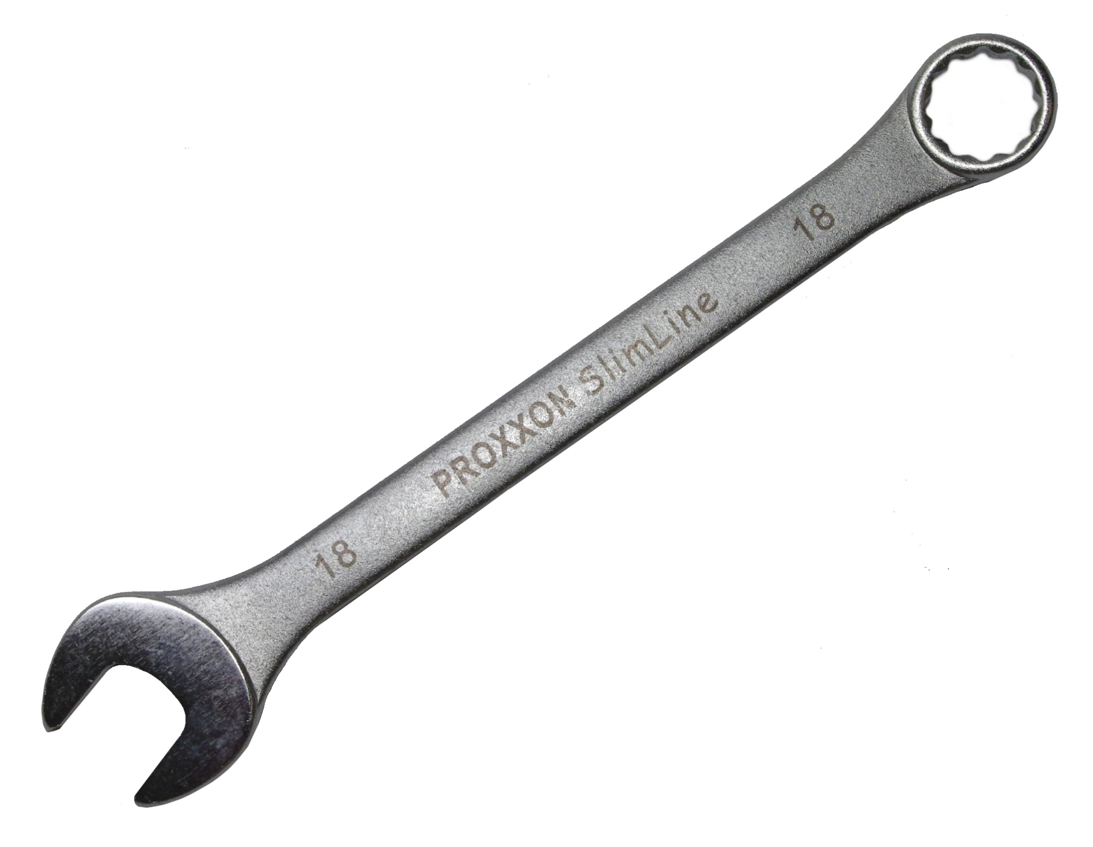 Proxxon Slimline 23918 Combination Spanner Size 18 mm - 15° Angled on The Ring Side - Chrome Vanadium Steel