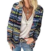 Mywinway Striped Cardigan Sweaters for Women Fall Open Front Long Sleeve Knit Colorful Multicolored Sweater Top Outerwear