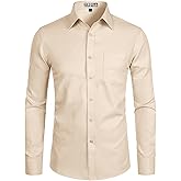 ZEROYAA Men's Long Sleeve Dress Shirt Solid Slim Fit Casual Business Formal Button Up Shirts with Pocket