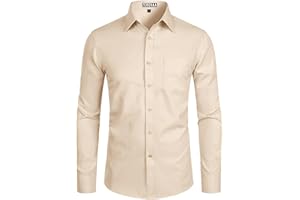 ZEROYAA Men's Long Sleeve Dress Shirt Solid Slim Fit Casual Business Formal Button Up Shirts with Pocket