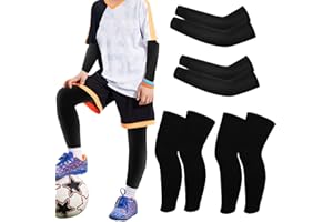 Blaward 4 Pairs Kids Arm Sleeves and Basketball Leg Sleeves Set, Youth Sports Sleeves for Boys Girls Soccer Football Cycling