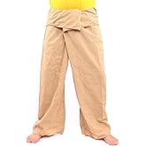 Jing Shop Men's Thai Fisherman Pants Cotton Solid Color With One Side Pocket X-Long