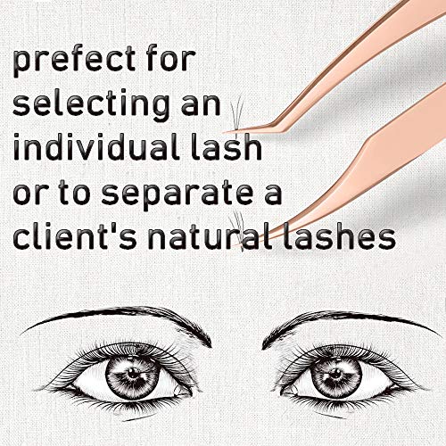 LanMa Eyelash Extensions Tweezers Curved Tip Tweezers Stainless Steel Precision Volume Lash Tweezers Set - Rose Golden - Thumbnail 3