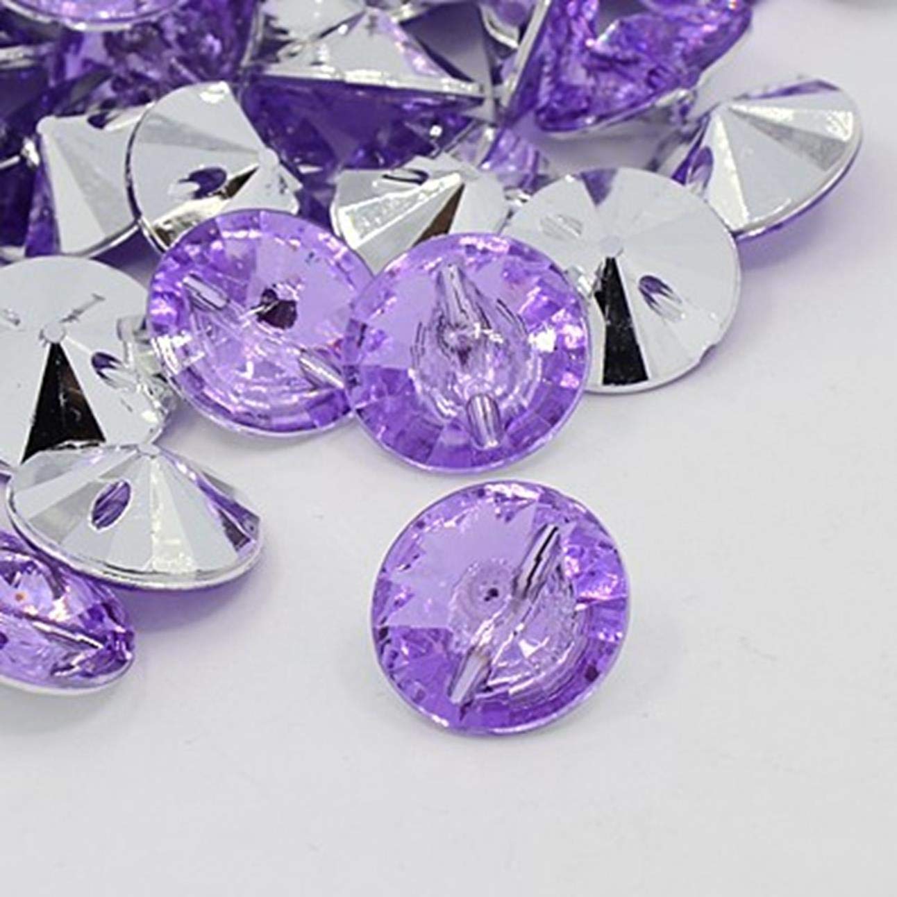 Pack of 100 Purple Round 15mm Acrylic Crystal Faux Diamond 1 Hole Buttons – Sewing, Scrapbooking, Card Making Art — image 1
