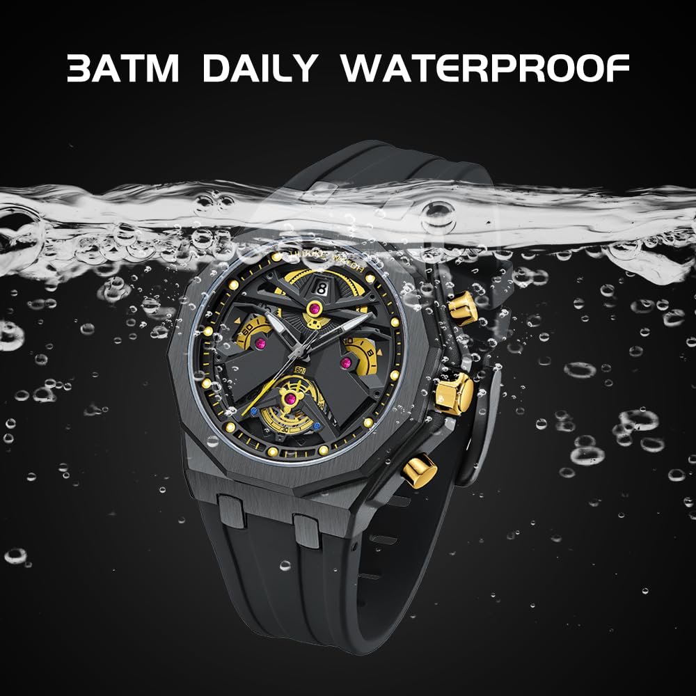 LILUOKE Mens Watches, Wrist Watches Luminous Design, Big Face Fashion Quartz Black Watch 30ATM, Casual Watch for Men Unique Gifts for Men