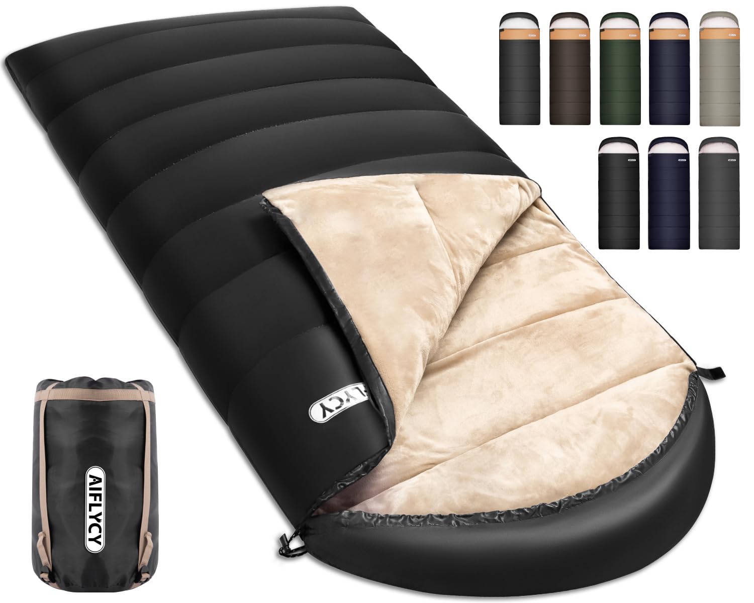 AIFLYCY 寝袋 シュラフ 封筒型 軽量 冬用 夏用【足元に二重保温・230T防水】オールシーズン 1.8Kg 1.0Kg 2.2Kg 1.4Kg コンパクト 快適温度-15℃-25℃ 簡単収納 軽量 中綿 登山 車中泊 防災用 アウトドア キャンプ 丸洗い可能 春夏秋冬の使用可能 収納袋付き商品画像
