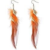 Bohemian Handmade Long Feather Earrings for Women Boho Vintage Alloy Leaf Tassel Earrings Lightweight Statement Feather Drop Dangle Earrings Multicolor Tassel Handmade Feather Dangling Earrings Jewelry Gifts