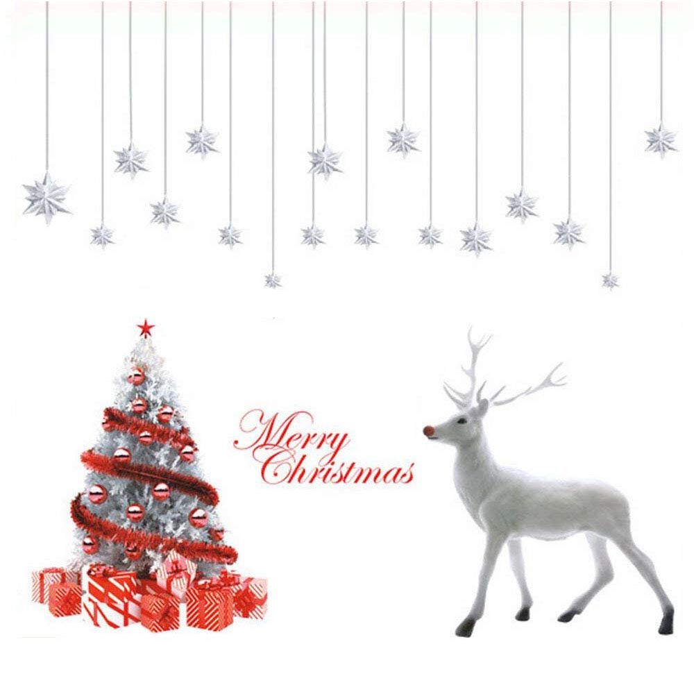 Tenrany Home 2 Pack Christmas Wall Art Stickers, Large Removable Vinyl Window Mural Decals DIY White Reindeer Xmas Tree Snowflakes Merry Christmas Wall Clings for Xmas Home Decorations (White)