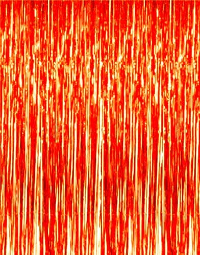 3' X 8' (36" X 96") Tinsel Orange Foil Fringe Door Window Curtain Party Decoration (Pack of 2, Orange)