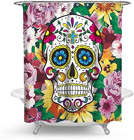 Shower Curtain Bathroom Waterproof Skull Halloween With 12 Hooks Mildew Resistant