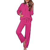 Viottiset Women's 2 Piece Outfits Sweater Set Long Sleeve Hoodies With Pocket Wide Leg Pants Lounge Sets Tracksuit