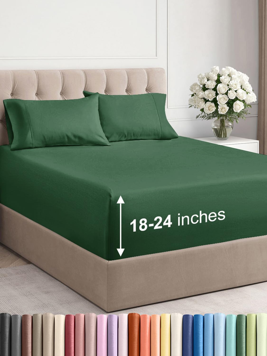 Photo 1 of Extra Deep Pocket Cal King Sheets - 4 Piece Breathable & Cooling Bed Sheets - Hotel Luxury Bed Sheet Set - Soft, Wrinkle Free & Comfy - Easily Fits Extra Deep Mattresses - Emerald Green Sheets Set