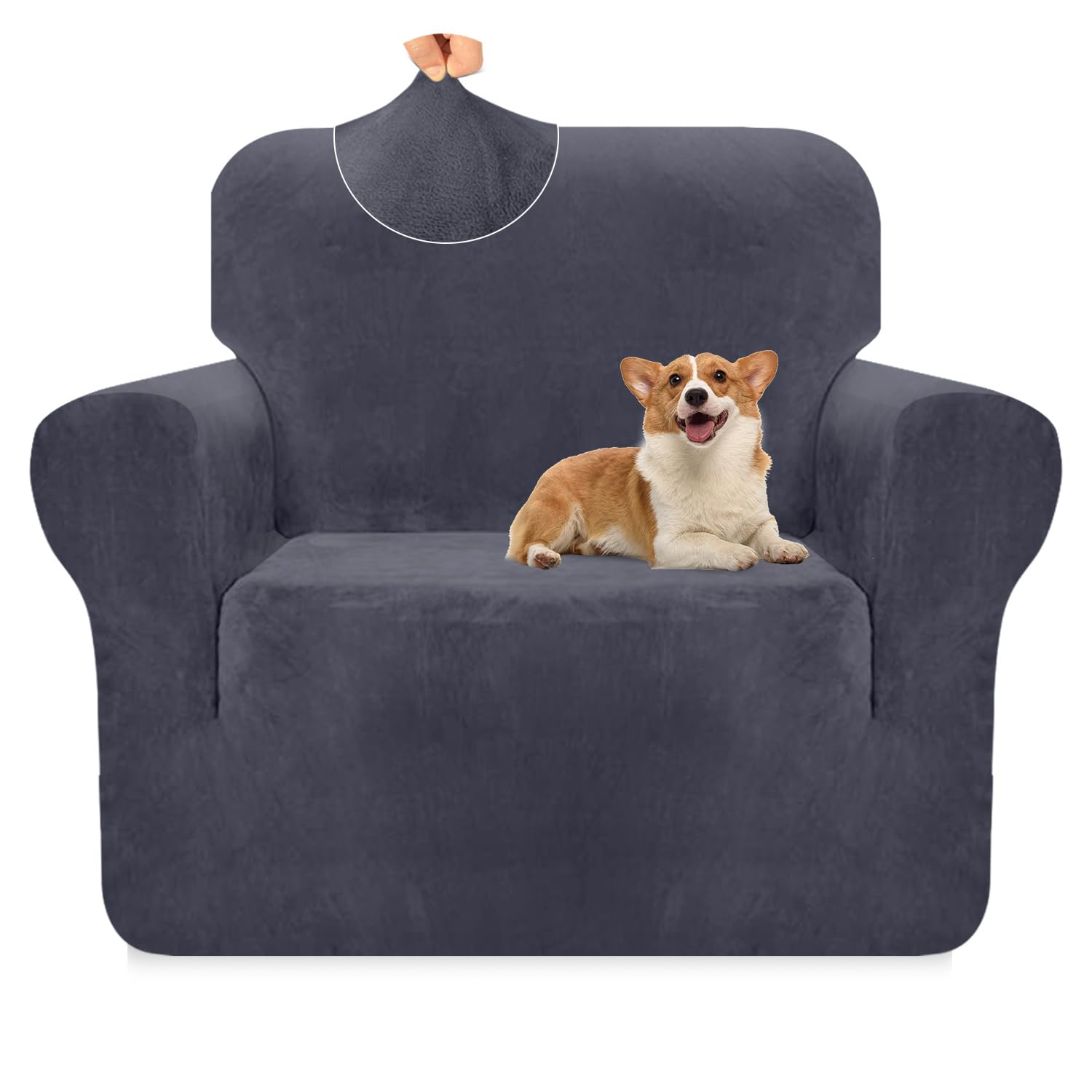 Granbest Premium Thicken Plush Velvet Armchair Cover 1 Seater High Stretch Couch Cover Super Soft Couch Slipcover Luxury Furniture Protector for Pets and Kids (1 Seater, Grey)