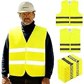 10 Pack Yellow Safety Vests, Bulk High Visibility Vest for Men / Woman, Adult Reflective Running Vest, Wholesale Work Vests For Construction, Running, Security, Cycling, Warehousing, Municipal