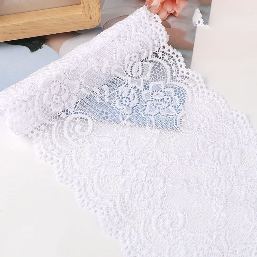15 cm x 3 m Elasticity Lace Ribbon Lace Trim Decorative Ribbon Lace Trimming Ribbon for Sewing, DIY Crafts, Decoration for Clothes, Underwear, Lingerie, Wedding Dress, Table Decoration, White