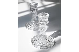 Taper Candle Holders Set of 2, Clear Glass Candlestick Holder Fit 0.8 Inch Candles, 4 Inch Tall Crystal Decorative Candle Stand Centerpiece for Table Wedding Dinning Party