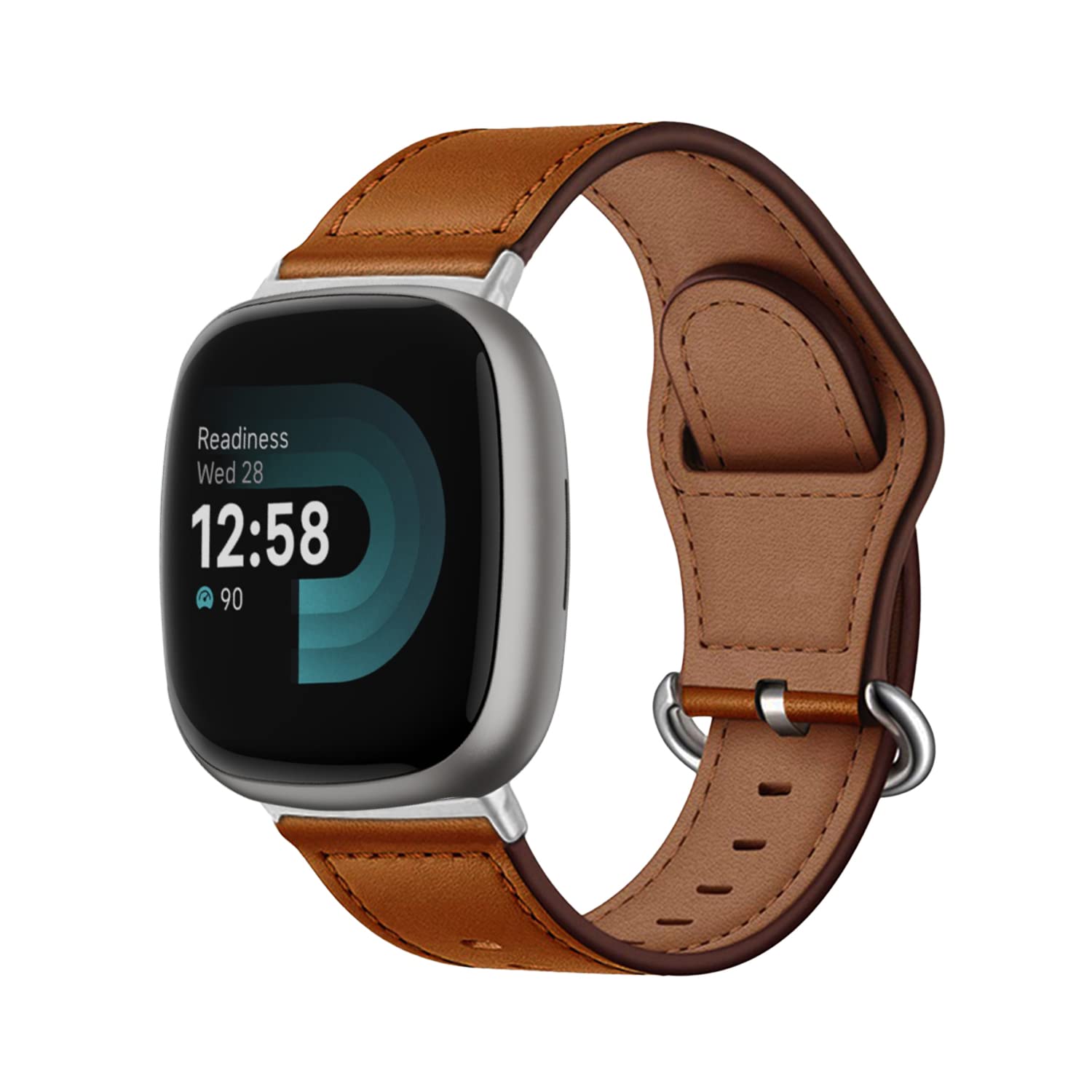 MiRowy Leather Strap Compatible with Fitbit Versa 4/Versa 3/Fitbit Sense 2/Sense, Watch Strap for Men and Women, Premium Leather Replacement Strap for Fitbit Versa 4/Versa 3/Sense 2/Sense - Brown