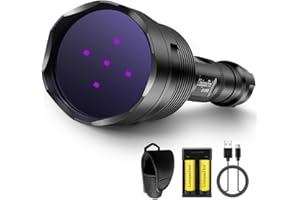 UniqueFire 365nm Black Light UV Flashlight with 5 LEDs Professional UV Light, 50W Powerful Blacklight Flashlight Rechargeable for Pet Urine Finding & Mineral, Antique Detection, Scorpion Search, etc
