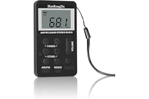 HRD-103 AM FM Digital Radio 2 Band Stereo Receiver Portable Pocket with Headphones LCD Screen Rechargeable Battery Lanyard