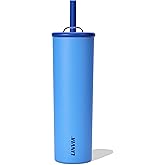 LINVIA Candy Tumbler, 25 oz Kids Insulated Stainless Steel Water Bottle with Spill Resistant Silicone-Metal Straw and 2-in-1 Lid, BPA-Free, Cup Holder Friendly, Dishwasher Safe, Ocean Blue
