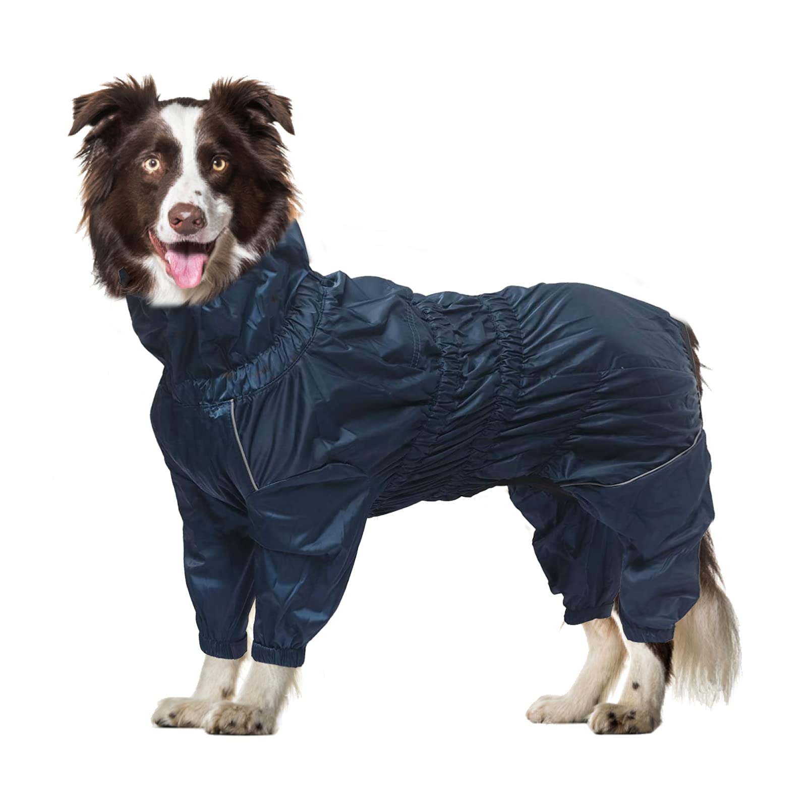 Geyecete1/2 Leg Trouser Suit，Dog Raincoat with high Waterproof for Dogs Reflective Four-Leg rain Gear Jumpsuit for Puppies Small Medium pet-Navy-M