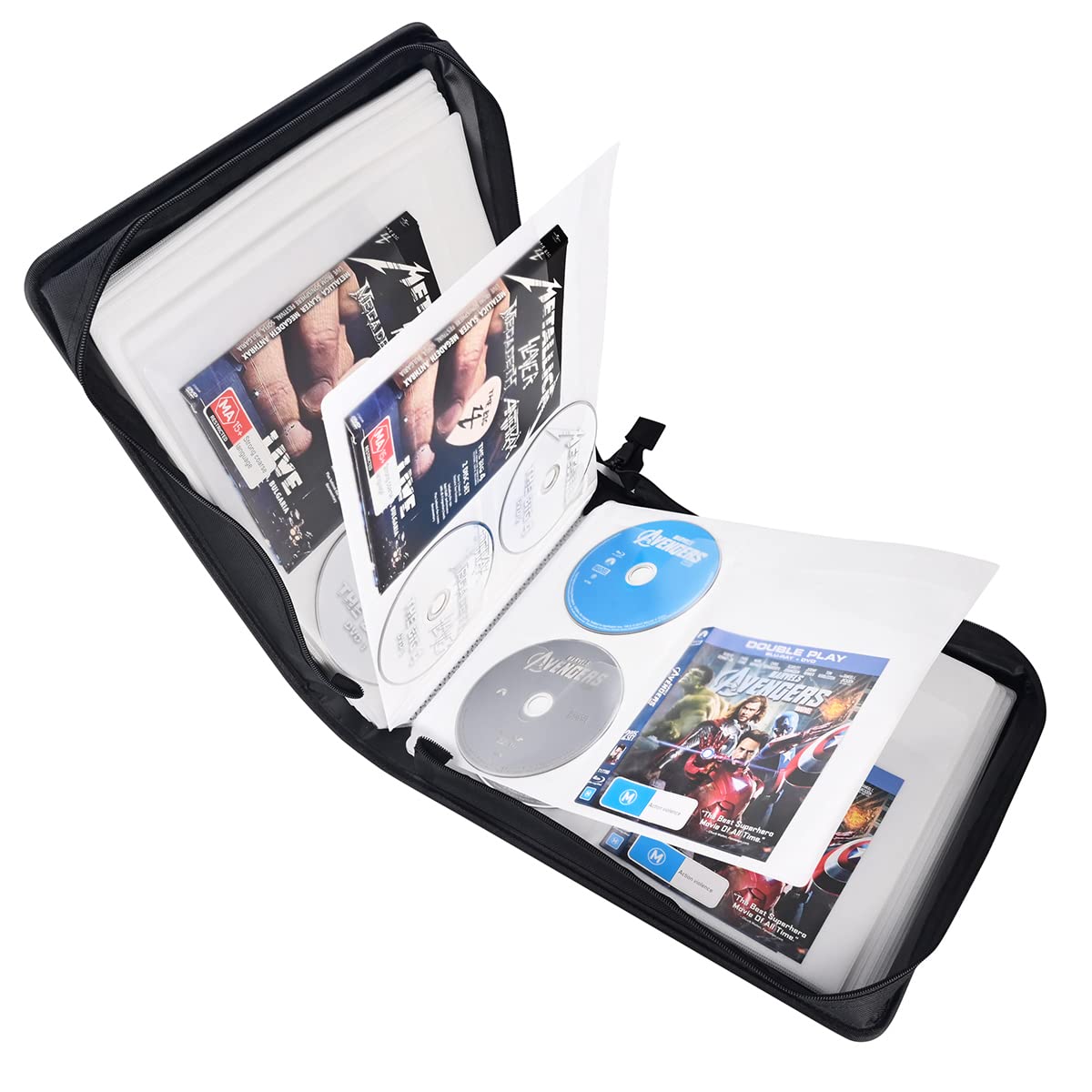 LIOVODE DVD Case 200 DVDs and 100 Booklets Capacity, Storage CDs with Booklet Inserts Media Organizer Holder Black CD Wallet for Home and Car