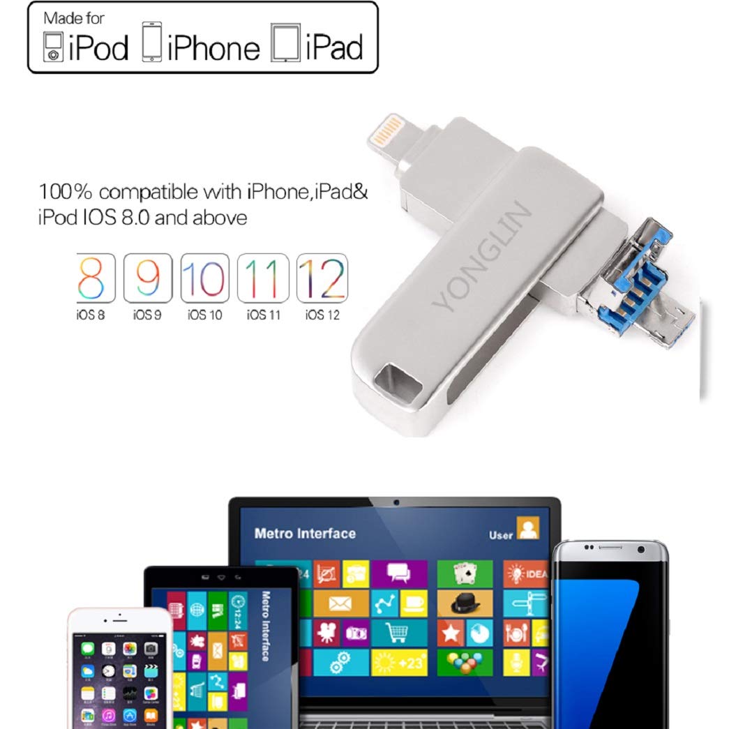Yonglin 64GB USB 3.0 Flash Drive for iPhone iPad Lightning External Storage Memory Stick,for iPhone X XR XS MAX, Photo Stick for iPhone 6, iPhone 6 Plus, iPhone 8 Plus & iPad, iPhone