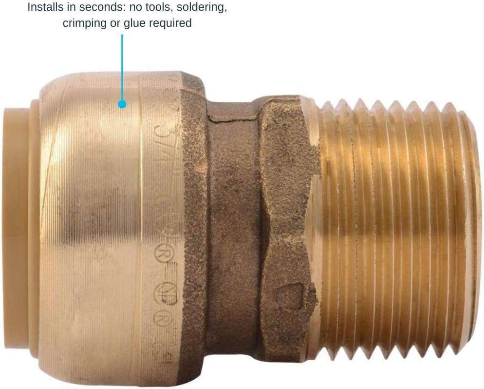 SharkBite U134LFA Straight Connector Plumbing, Male 3/4 in, MNPT, PEX Fittings, Push-to-Connect, Copper, CPVC, 3/4-Inch by 3/4-Inch - Pipe Fittings - 