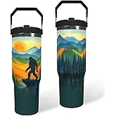 Bigfoot Tumbler with Handle Travel Mug Sasquatch Coffee Cup Big Foot Stainless Steel Bottle Gifts for Men Women Funny Bigfoot Glass Print (colorful, 30oz)