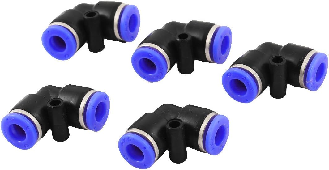 Sourcingmap 5 Pcs Air Pneumatic 6mm L Shaped Push in Elbow Connector Tube Fittings, Blue, 6mm OD